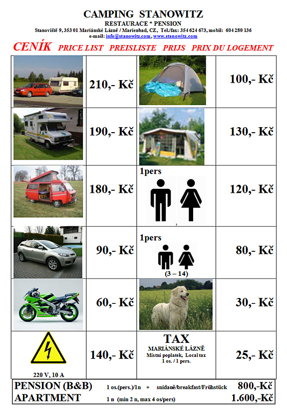 Preisliste - Stanowitz | Stanoviště - Camping, Pension